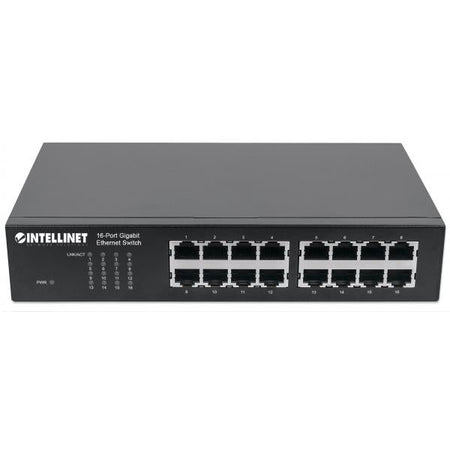 Switch Gigabit Ethernet a 16 porte Intellinet, RJ45 a 16 porte 10/100/1000 Mbps, Ethernet a risparmio energetico IEEE 802.3az, desktop, 19" Montaggio su rack