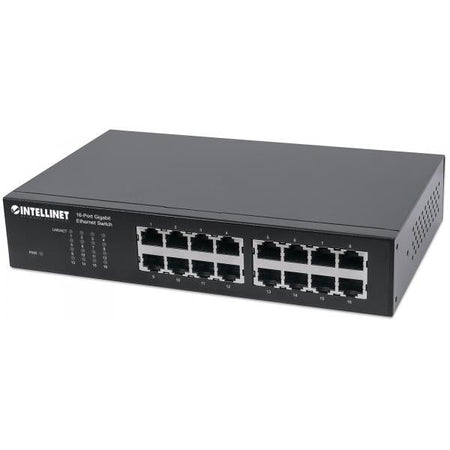 Switch Gigabit Ethernet a 16 porte Intellinet, RJ45 a 16 porte 10/100/1000 Mbps, Ethernet a risparmio energetico IEEE 802.3az, desktop, 19" Montaggio su rack