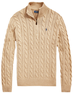 Polo Ralph Lauren Maglione Uomo Cable Knit Cotone Quarter Zip Collo Alto Pony Ricamato