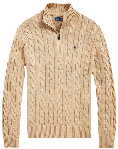 Polo Ralph Lauren Maglione Uomo Cable Knit Cotone Quarter Zip Collo Alto Pony Ricamato