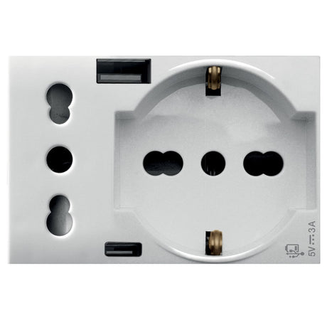 WHITEK S44 Presa Schuko Presa Italiana USB-A e USB-C 2P+T 10/16A 250V 3 Moduli Bianco Opaco, 44609015USB