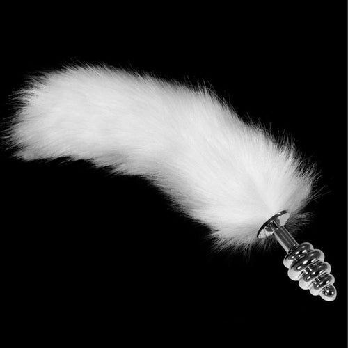 Butt plug anale in metallo con coda di volpe bianca
