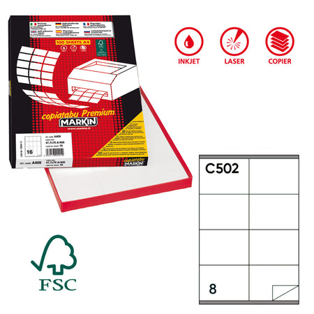 Etichetta Adesiva C/502 Bianca 100Fg A4 105X72Mm (8Et/Fg Markin