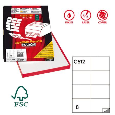 Etichetta Adesiva C/512 Bianca 100Fg A4 105X74,25Mm (8Et/Fg Markin