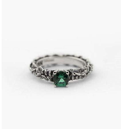 NOVE25 - ANELLO FEDINA FOGLIE SOLITARIO ZIRCONIA CUBICA VERDE