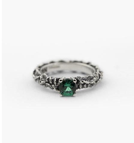 NOVE25 - ANELLO FEDINA FOGLIE SOLITARIO ZIRCONIA CUBICA VERDE