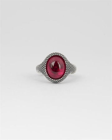 NOVE25 - ANELLO CHEVALIER OVALE PUNTINATO CON PIETRA CORINDONE