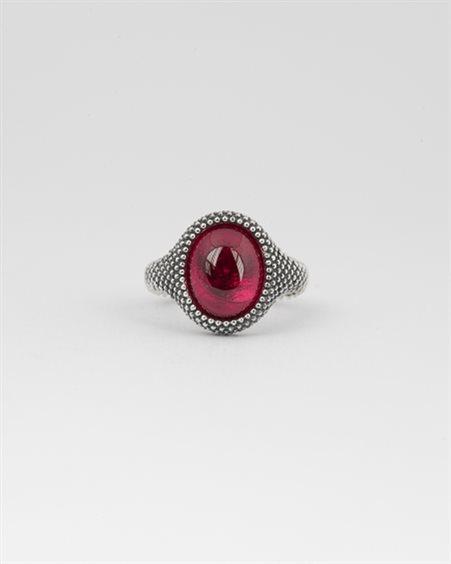 NOVE25 - ANELLO CHEVALIER OVALE PUNTINATO CON PIETRA CORINDONE