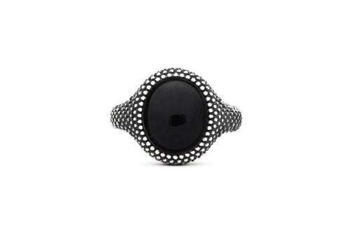 NOVE25 - ANELLO CHEVALIER OVALE PUNTINATO CON PIETRA ONICE