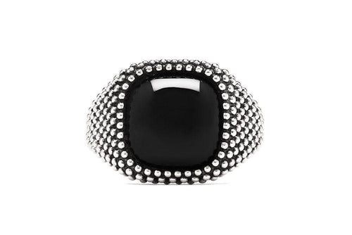 NOVE25 - ANELLO CHEVALIER QUADRATO PUNTINATO CON PIETRA ONICE