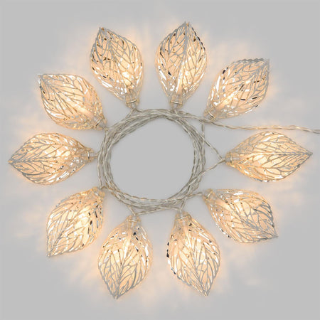 Catena luminosa decorato con foglie traforate a batteria per albero di Natale