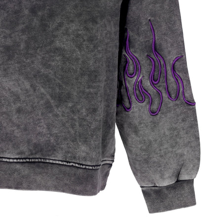 VISION OF SUPER Felpa Cappuccio Uomo Embroidered Flames Hoodie Grey/purple da uomo