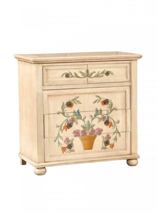MOBILI 2G - COMÒ IN LEGNO AVORIO PENNELLATO CON DECORI
