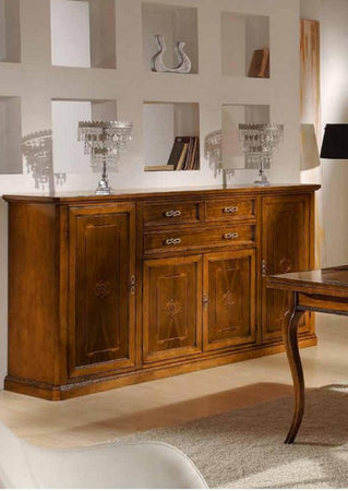 CREDENZONE IN LEGNO 4 PORTE-3 CASSETTI CON INTARSI FINITURA BASSANO MISURE L.211 P.49 H.113