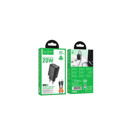 CARICABATTERIE DA RETE HOCO 20W USB-C + CAVO USB-C A LIGHTNING N60 NERO