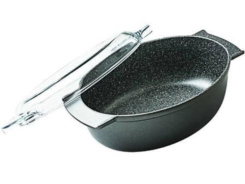 ROSTIERA OVALE CON COPERCHIO LINEA GRANITO HARD STONE antiaderente spesore mm.6