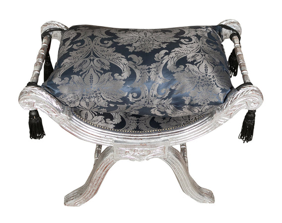 Biscottini Panchetta Biscottini Faldistorio Stile Francese Luigi XVI Legno Faggio Argento