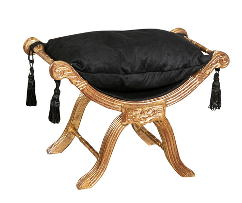 Biscottini Panca Biscottini Faldistorio Stile Luigi XVI Legno Faggio Foglia Oro 46x74x54