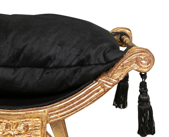 Biscottini Panca Biscottini Faldistorio Stile Luigi XVI Legno Faggio Foglia Oro 46x74x54