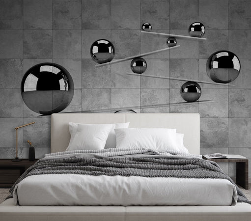 Carta Da Parati, Sfere di cemento Argento Ottico Effetto 3D