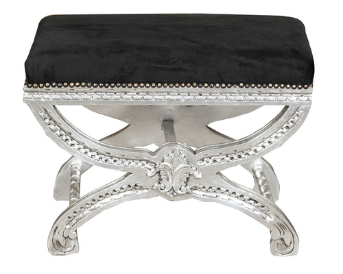 Biscottini Panchetta Luigi XVI Biscottini Legno Faggio Patina Argento Seduta Nera 46x70x53