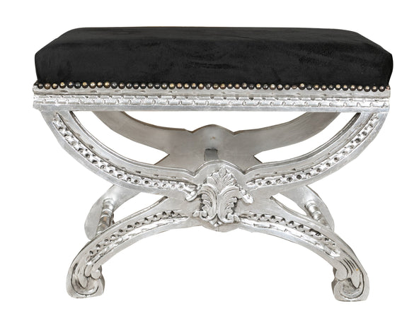 Biscottini Panchetta Luigi XVI Biscottini Legno Faggio Patina Argento Seduta Nera 46x70x53