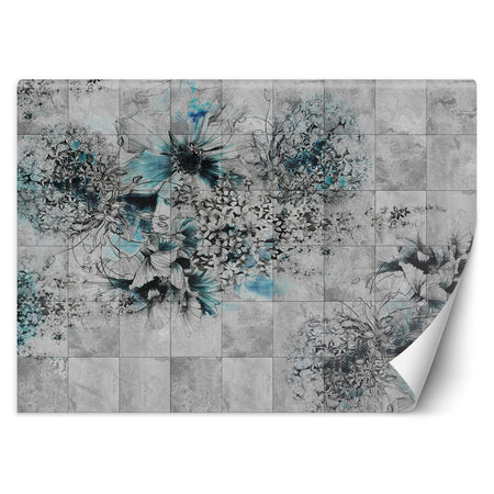 Carta Da Parati, Fiori acquerello su sfondo grigio