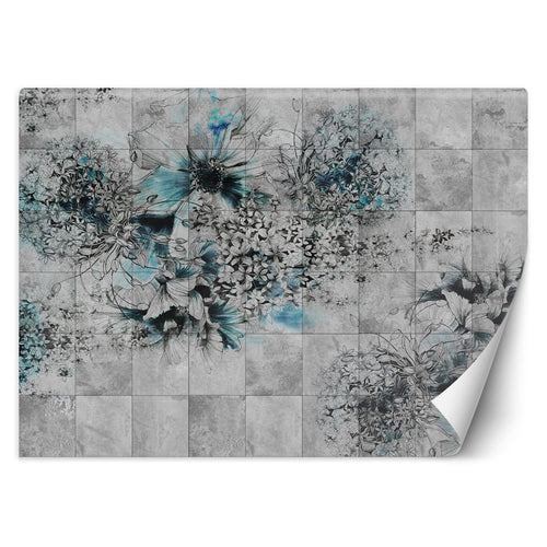 Carta Da Parati, Fiori acquerello su sfondo grigio