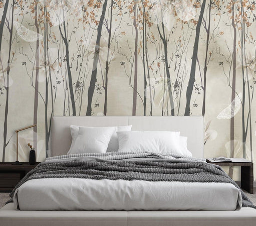 Carta Da Parati, Alberi Fiori e Farfalle