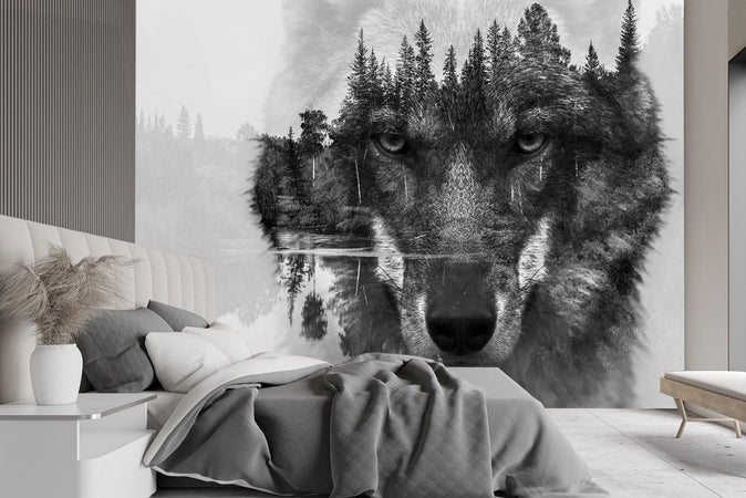 Carta Da Parati, Lupo nella foresta nella nebbia