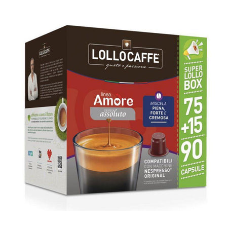 90pz (75+15) Lollo Caffè Capsule Nespresso Amore Assoluto