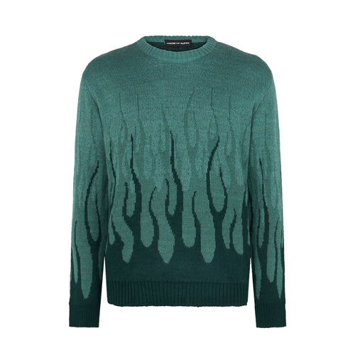 VISION OF SUPER Maglione Uomo Jacquard Flames Jumper Balsam Green da uomo