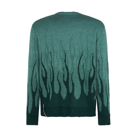 VISION OF SUPER Maglione Uomo Jacquard Flames Jumper Balsam Green da uomo