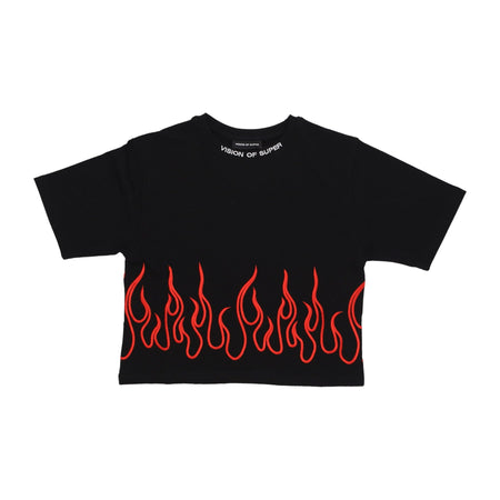 VISION OF SUPER Maglietta Corta Donna Embroidered Flames Tee Black/red da donna