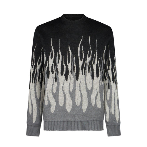 VISION OF SUPER Maglione Uomo Jacquard Flames Jumper Black/grey da uomo