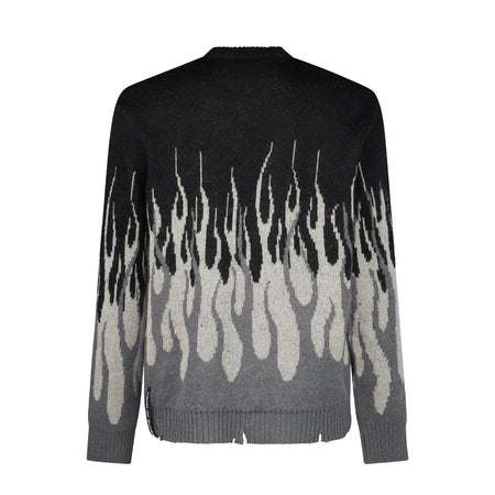 VISION OF SUPER Maglione Uomo Jacquard Flames Jumper Black/grey da uomo
