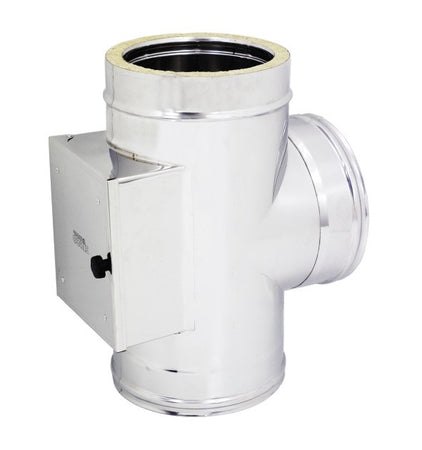 Raccordo inox Di 250 - De 300 mm a tee T con camera d'ispezione doppia parete