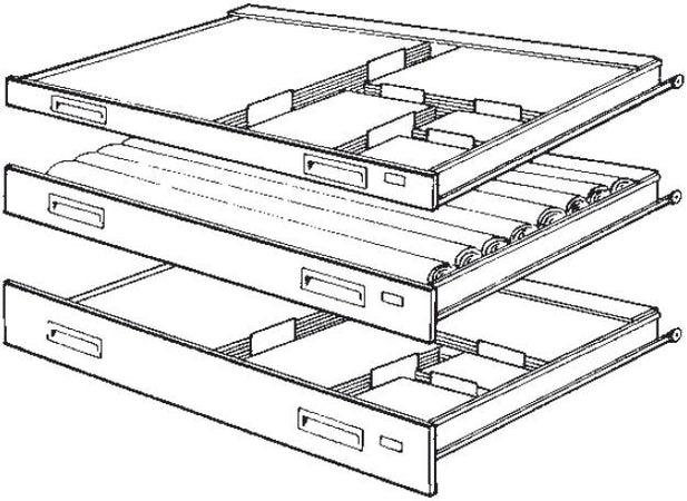 Cartella portadisegni orizzontale metallica con 10 cassetti per fogli A0 cm. 140x96,5x97h