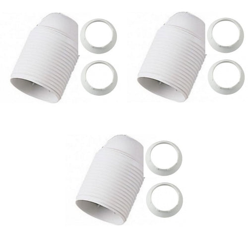 PORTALAMPADA E 27 BIANCO FILETTATO + 2 GHIERE IN BAKELITE ATTACCO GRANDE 3 PZ