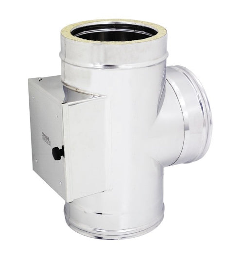 Raccordo inox Di 150 - De 200 mm a tee T con camera d'ispezione doppia parete