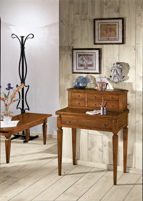 MOBILI 2G - SCRIVANIA IN LEGNO ARTE POVERA 7 CASSETTI NOCE 73X42X98