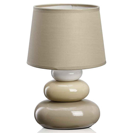 Lampada da Tavolo Lume Comodino Ceramica Tessuto Beige Design Moderno Abatjour
