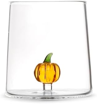 Bicchiere in vetro borosilicato trasparente con miniature decoro zucca arancioH&H