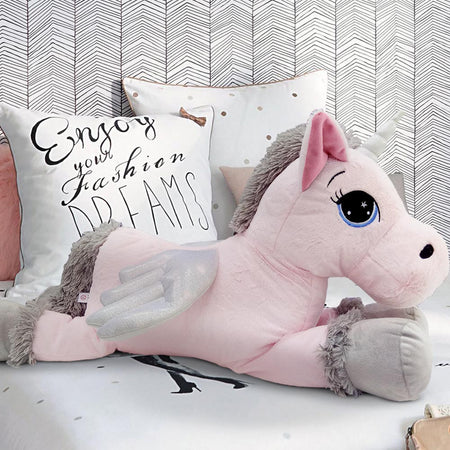 Peluche Unicorno Gigante XL 80cm Cavallo Pupazzo Giocattolo Bambini Morbido Rosa