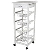 Carrello Cucina legno con Cassetto 4 Cestelli e Ripiano 9 Mattonelle in Ceramica