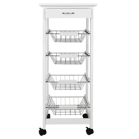 Carrello Cucina legno con Cassetto 4 Cestelli e Ripiano 9 Mattonelle in Ceramica