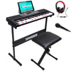 Tastiera Musicale Pianola Elettronica 61 Tasti Luminosi con Supporto e Sgabello