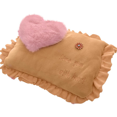 Borsa Acqua Calda Elettrica con Tasche Scaldamani Cuore Beige Tessuto Peluche