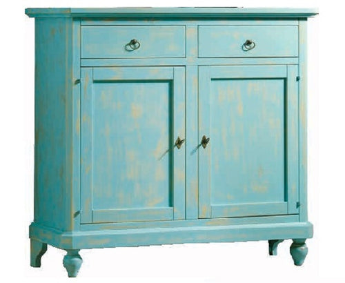 MOBILI 2G - MADIA CREDENZA 2 PORTE IN LEGNO SHABBY CHIC AZZURRO CONSUMATO 112X49X98