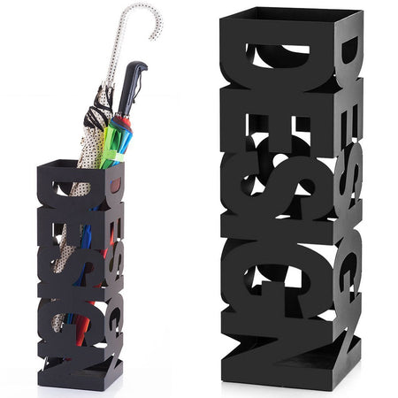 Portaombrelli in Ferro Design Quadrato Stand Nero Vaschetta Salvagoccia